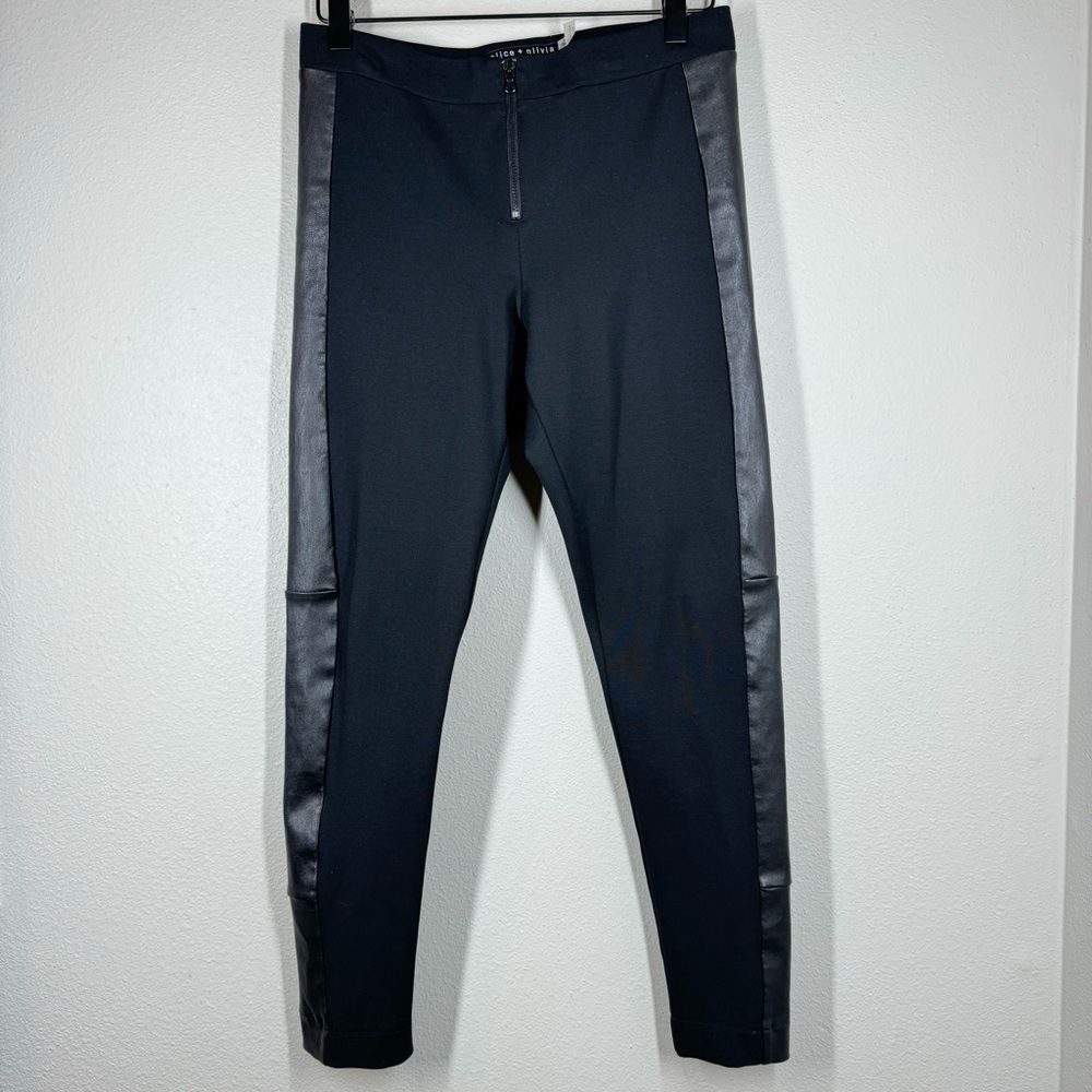 Alice + Olivia Leather Trimmed Ponte Pants Leggings Black Size 8 Celeb Favorite